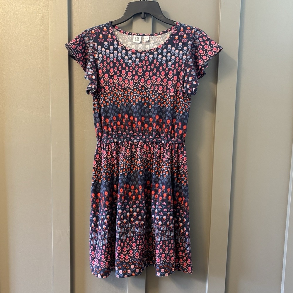 GAP Kids Flutter Sleeve Pink/Red/Blue Floral Knee-Length Dress Girls XXL 14-16